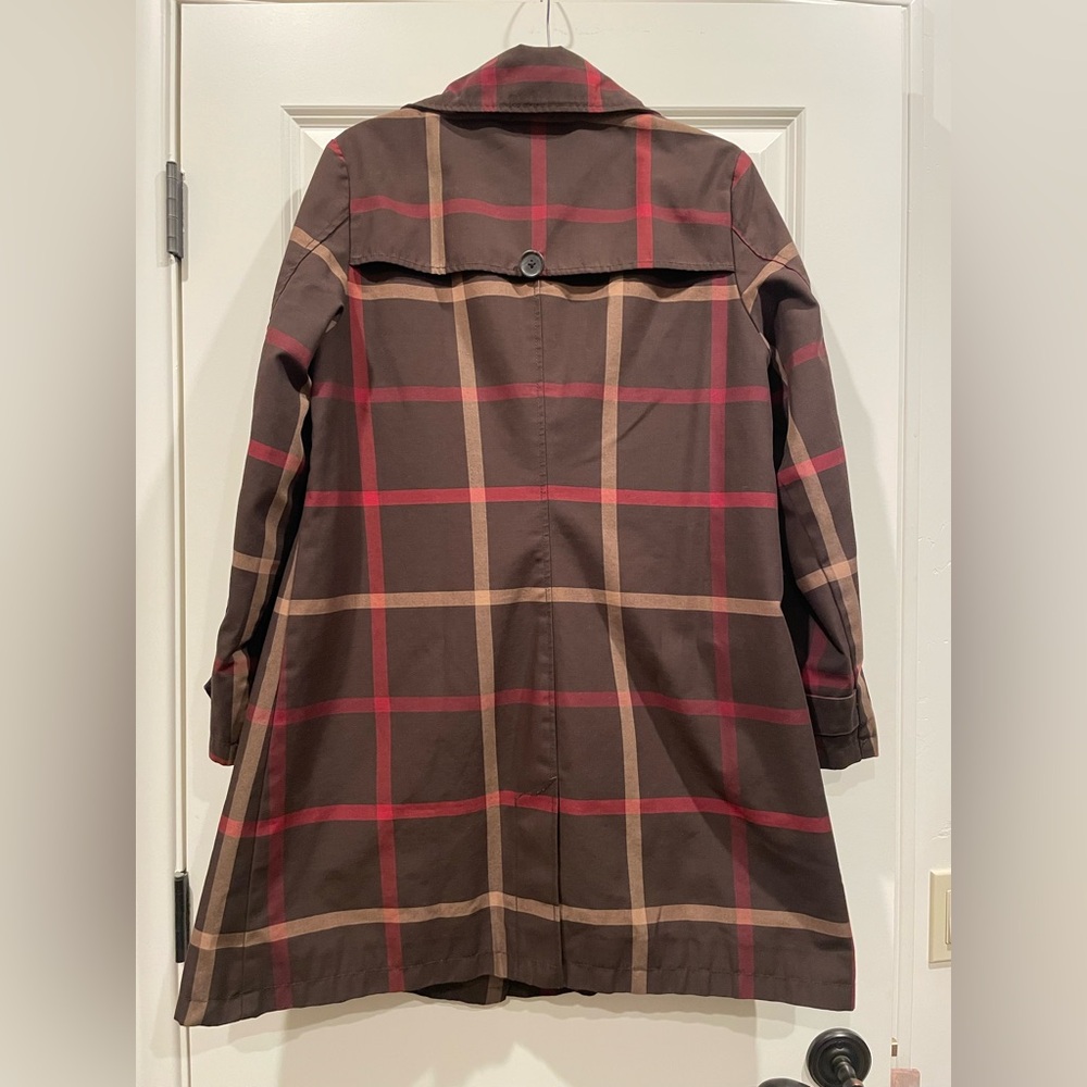 Merona Brown/Maroon Plaid Trench Coat - Picture 2 of 10